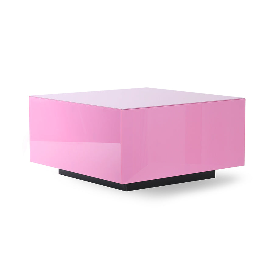 HK-Living Block Tisch aus rosa Glas, 60x60x32 cm