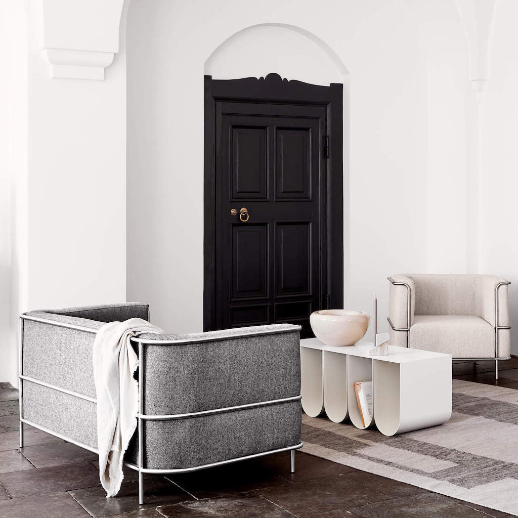 Modernistisches Sofa für 2 Personen von Kristina Dam, graue Wolle