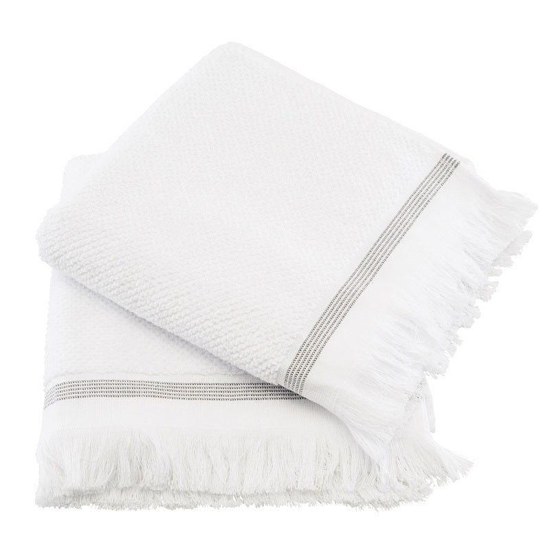 2 stk. Meraki Håndklæder, Hvid med grå striber