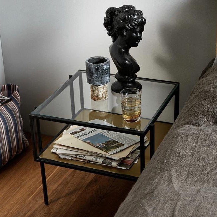 PARANA sofabord med klar glas fra Nordal, 45x45 cm