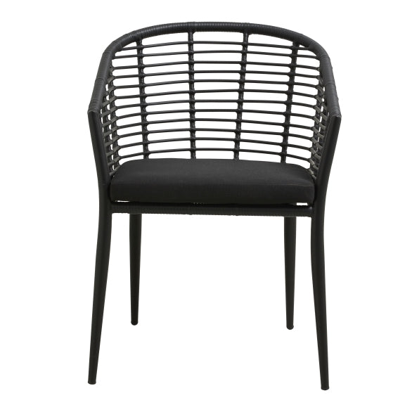 Nordal Havestol SALIX i polyrattan med armlæn og hynde, sort.