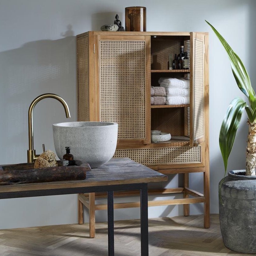 Merge Skab i Teak og Rattan m 2 Låger 160x100 fra Nordal, Sort el. Natur