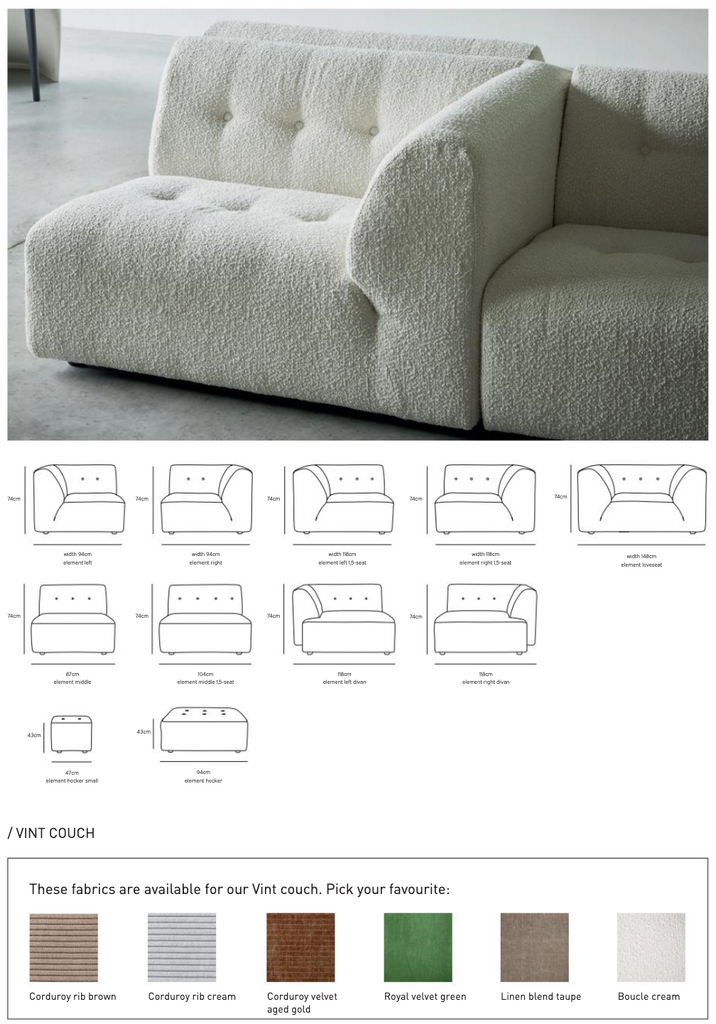 Vint Sofa Element i Creme Boucle, Puff fra HK LIving